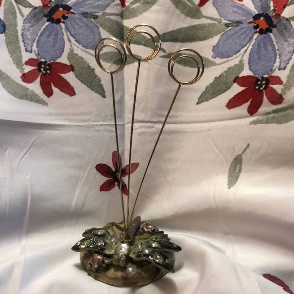 Enamel Jeweled Dragonfly Metal Wire Picture/Memo Card/Recipe Card Holder 8”x3.5”